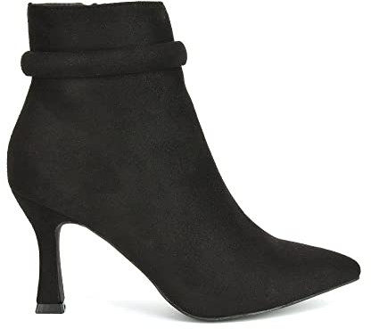 ESSEX GLAM Womens Pointed Toe Ankle Boots Ladies Stiletto Kitten Heel Booties Size 3-8