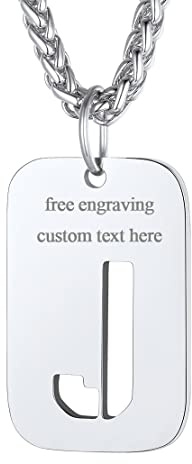 Collier Femme Plaque Militaire Armé Personnalisé Médaillon Pendentif Identi Homme Personnalisable Lettre Initial Prénom Gravure Acier Inoxydable J Argenté Bijoux Cadeau Noël Fêtes des Mères Pères