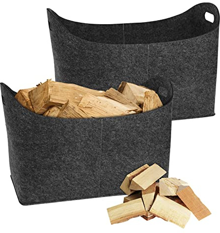 XMTECH Lot de 4 sacs en feutre pour bois de cheminée - Pliable - Avec poignées renforcées - Anthracite