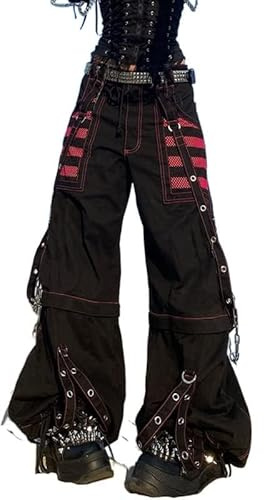Kvinnor Y2k-jeans, gothstil, byxor i punkig emostil, säckiga, utsvängda jeans, breda ben, Harajuku grunge-byxor, hiphop-kläder, L