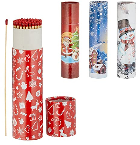 Spetebo XXL eldstad tändstickor jul 4-pack – 75 stycken vardera – jumbo tändved med ca 20 cm längd – grilleld ljus tändare med förpackning i juldesign, maxi lång