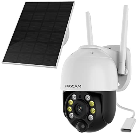 Foscam B4 WLAN Überwachungskamera Weiß INKL. Solarpanel 4MP (2560x1440), Akkubetrieb, WLAN, Schwenk- und Neigefunktion