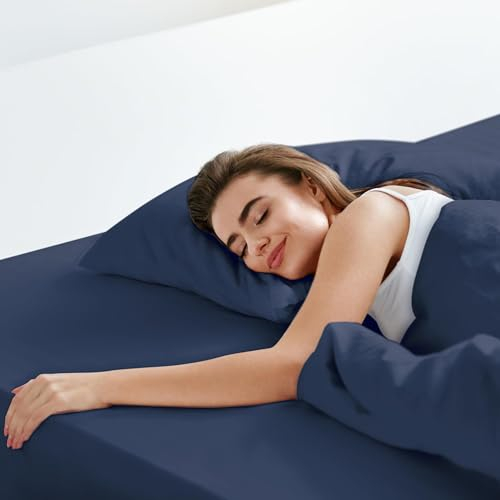 LuxClub Spannbettlaken 140x200cm, 100% Jersey Baumwolle bettwäsche mit 30cm Matratzenhöhe Weich und Knitterfrei Bettlaken Navy