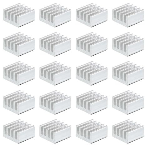 sourcing map 20Pcs 9x9x5mm Heatsink Aluminum Radiator Heat Sink Cooling with Fixed Sticker for Chip CPU, Power Transistor, FET, IC, Power Amplifier,White