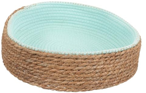 minkissy Natural Wicker Round Cat Bed PET Sleeping House Scratch-Resistant Woven Dog Bed Grass Willow Cat Nest Breathable PET Mat