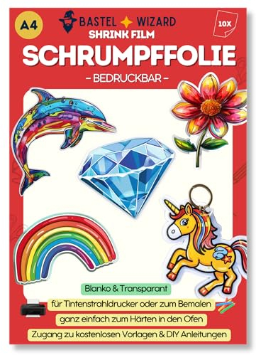 BastelWizard - Premium Schrumpffolie zum Basteln - 10 Schrumpffolie bedruckbar - DIN A4 Bastelfolie für Kinder & Erwachsene DIY
