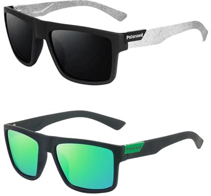 DKDDSSS Gafas de Sol Polarizadas para Hombre y Mujer, Protección UV (2, Negro y Verde)