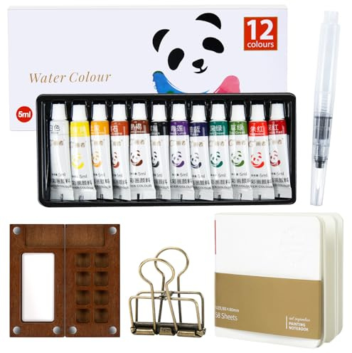 Kit d'aquarelle de voyage pour artiste de poche comprenant un livre de dessin, un stylo, de la peinture et des pinces, palette légère et portable pour peinture à l'huile (Taille S)