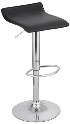 Baroni Home Sgabello Bar Girevole con Altezza Regolabile, Base Cromata con Poggiapiedi e Fondo Antigraffio, Sgabello Cucina, Ristorante, Penisola, Facile da Montare, 38x45x59-79 cm Nero, 1 Pezzo