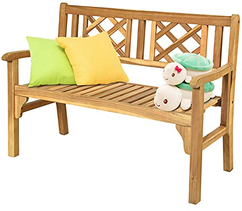 FANTASK Banco de jardín de Madera Plegable hasta 320 kg, Banco de Madera de 2 plazas, Banco de terraza, 120 x 56 x 90 cm, Teca