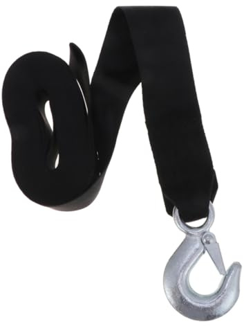 TOPBATHY Sangle de Treuil Marin Largeur 4,7cm en Polyester Noire Structure Simple et Portable avec Crochet en Acier, Résistance 1,5 Tonnes pour Remorquage