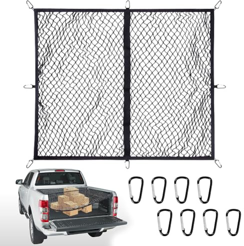 Bagagetät 120 x 120 cm, töjbart upp till 210 x 210 cm, högelastiskt bagagenät, lastbils-sängorganiserare med 6 karbinhakar av stål, bagagetät, skiljenät för lastbil, bil, bil, transport, bussar
