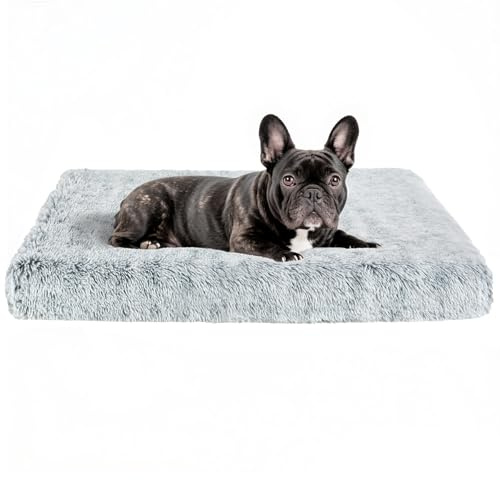 Fluffy Orthopedic Dog Beds for Puppy/Cats with Washable Removable Cover Dog Crate Bed Egg Crate Foam Support Plush Pet Pad Mat with Anti-Slip Bottom(Grey,24 * 16)