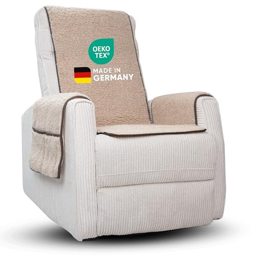 Novaliv Sesselschoner für Relaxsessel Hellbraun Universeller Sesselschoner mit Armlehne Bezug aus Schurwolle Komfort Sesselbezug Relaxsessel Sesselauflage Sesselüberwurf mit Armlehne Schonender Sessel