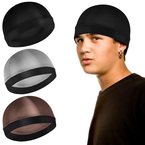 Sibba 3 Pieces Unisex Satin Silky Wave Caps 360 540 720 Wave Elastic Band Silky Durag Headwear Stockings Wig Beanie Cap Soft Breathable Skullies Beanies Cap for Sleeping Shower