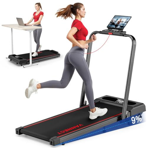 6 in 1 Folding Treadmill with 1-12KM/H, 9% Incline Walking Pad Foldable with APP, 2.75HP Under Desk Treadmills for Home Office, Running Machine Portable with Magnetic Remote Control, 350LBS Weight