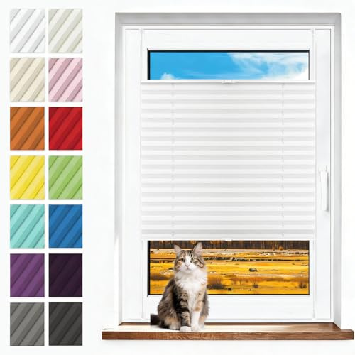 Plisse Vinterträdgårdsgardiner Stick on Persienner 70 x 130 cm Ljusfiltrering Integritetsskydd, Snabbfix Venetian Blind Privacy Screen Modern Privacy Screen för Fönster, Vit