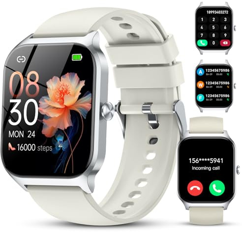 Reloj Inteligente Mujer Hombre,1.85 HD Smartwatch con Llamadas y Voz de Al,WhatsApp Notificaciones, Smart Watch con Podómetro/Pulsómetro/Monitor de Sueño,115+ Modos Deportes, IP68 Impermeable Beige