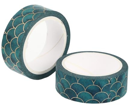 DOITOOL Lot de 2 Rubans Adhésifs en Papier Washi Décoratifs à Écailles de Poisson Dorées, Autocollants pour Scrapbooking et Diy, Rubans Décoratifs pour Carnets et Fêtes, Couleur Aléatoire