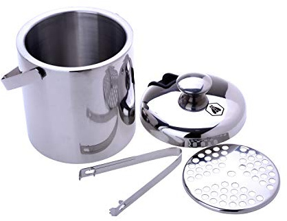 LAGUIOLE - Eiskübelkasten - Eimer, Zange, Deckel- und Abtropfschale - Edelstahl - Inhalt: 1,3L - Unverzichtbar für Ihre Sommergerichte