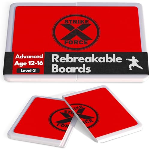 STRIKEXFORCE Rebreakable Breaking Board for Martial Arts - Red, Difficulty Level 3 - Taekwondo & Karate Training