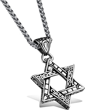 dsanbo Collar para hombre de acero inoxidable, colgante de estrella de David, hexagrama, joyería retro, 60 cm, cadena, Acero inoxidable, metal
