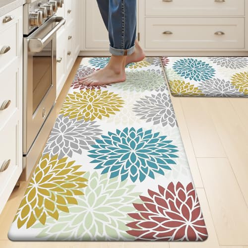 HEBE Anti Fatigue Kitchen Rug Sets 2 Piece Non Slip Kitchen Mats for Floor Cushioned Kitchen Rugs and Mats Waterproof Comfort Standing Mat Runner for Kitchen,Home Office,Sink,Laundry