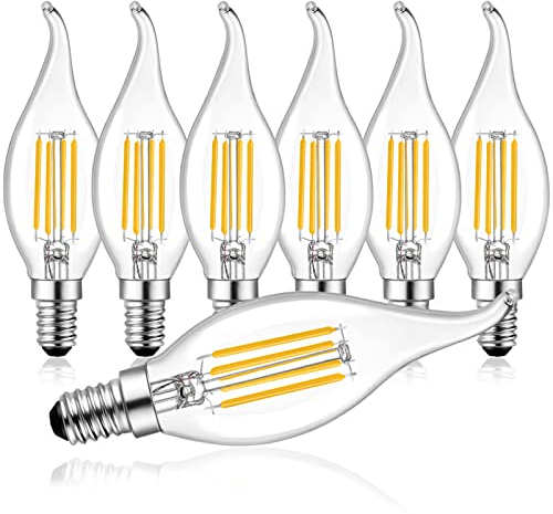 Belaufe E14 LED Dimmbare Filament Kerzenlampen C35, E14 LED Kerze lampen 4W entspricht 30Watt Kerzenbirnen,Kerzen Windstoß Glühbirne LED warmweiß 2700Kelvin,Klar Glas, 6 Stück