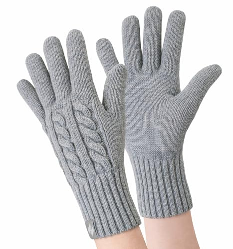 HEAT HOLDERS - Ladies Cute Striped Fairisle Warm Knitted Fleece Lined Winter Thermal Gloves (S/M, Grey)