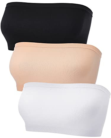 Geyoga 3 Pezzi Reggiseni a Fascia Senza Spalline Bra Top a Tubo Corto Bralette Bandeau Non Imbottito Elasticizzato per Donna (XL)