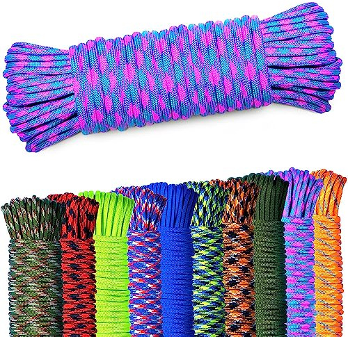 AMZoutdoor® 4 mm paracord 550 snöre | paracordsnöre | 7 kärntrådar | utomhusutrustning | utomhus camping | paracordsnören (rosa_blå, 10 meter)