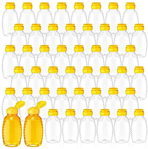 Didaey 48 Pcs 12 oz Plastic Honey Bottles Clear Jars Honey Dispenser with Lids Caps Containers Leak Resistant Empty Refillable Squeeze Bottle for Maple Syrup, Storing and Dispensing