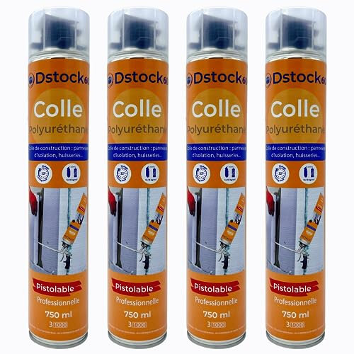 DSTOCK60-4 colles de montage polyuréthane pistolable - Colle polyuréthane non expansive - Pour le collage et montage de matériaux isolants, panneaux XPS et EPS, rouleaux d'étanchéité toiture bitume
