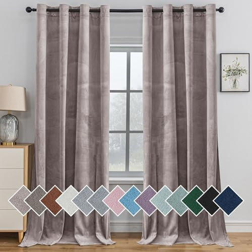 Ystyle Rideau Occultant Velours Lot De 2, 140x160cm, Rideaux Salon Rideau Thermique Isolant Anti Chaud Intérieurs, Rideau Phonique Anti Bruit, Moderne Chambre Maison Dressing, Rose Gris