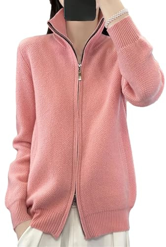 Alloaone Kvinnors tröja med dragkedja kofta i Cashmere ull stickad långärmad tröja, Pnnrk, one size