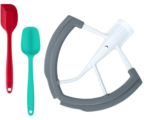 Frusta flessibile per utensili da cucina, 5,5-6 Qt, con 2 spatole in gomma, paletta piatta con bordi flessibili in silicone per ciotole, raschietto per cucina, accessori per miscelatori