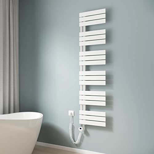 EMKE Elektrisk badrumsvärmare, 1599 x 400 mm, elektrisk handduksvärmare med termostat, böjd handdukstork, handdukstork för ström, badrumsvärmare, handdukshållare med