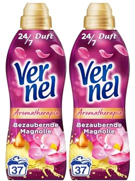 VERNEL Aromatherapie Bezaubernde Magnolie Weichspüler 2x 37 WL (74 Waschladungen), langanhaltender Wäscheduft mit ätherischen Ölen für 24/7 Frische, recycelbare Flasche