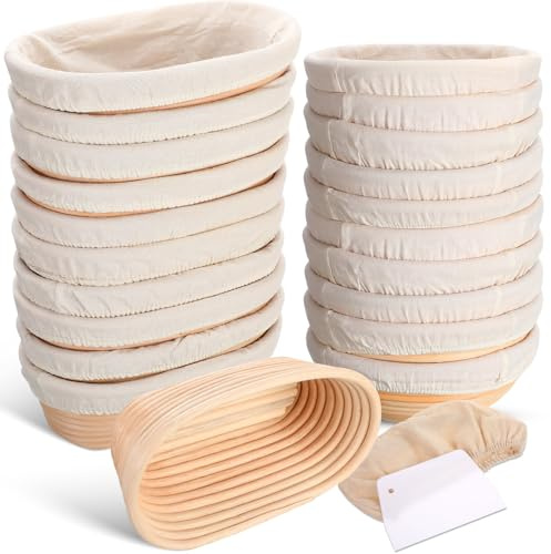 Gejoy 20 Sets Bread Proofing Baskets Bulk Banneton Dough Proofing Bowls Kit with Cloth Liner and Plastic Scraper Sourdough Basket for Home Sourdough Bakers(Round, Oval,9'', 10'')
