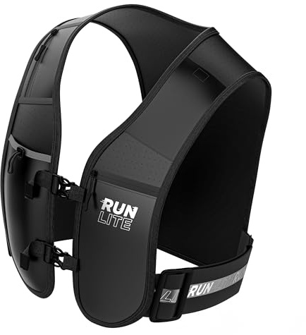 Gilet Running Léger avec Poche Téléphone Étanche – Sac Running Réglable avec Porte-Bouteille, 5 Poches, Réfléchissant – Gilet Trail Unisexe XS/S (61–81 cm)