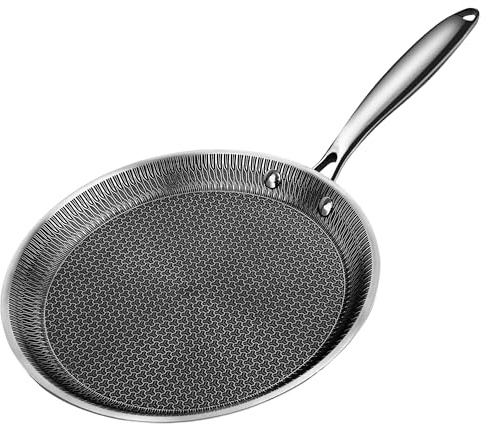 Reldor Non Stick Crepe Pan 30 cm– Triply Stainless Steel, Honeycomb Coating Frying Pan, Induction Base, Lightweight Pancake Pan for Omelets, Crepes, Steaks, Compatible with Gas, Electric & Induction