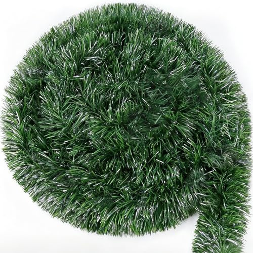 10 Meter Green Tinsel Christmas Garlands, Extra Long Garland for Outdoor, Indoor, Trees, Mantlepiece, Wall, and Table Decor, Plain Garland for Home Decoration Christmas
