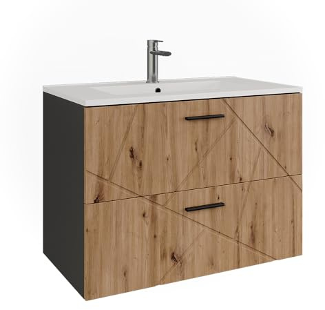 Vicco Waschbeckenunterschrank Anthrazit/Artisan Irma, bestehend aus Waschbeckenunterschrank, Waschbecken - Mehr Stauraum ohne Bodenfläche zu nutzen