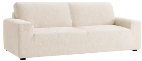 TRAMAS+ Funda de Sofá Elástica para 3 Plazas (183–234 cm), Ajuste, Antideslizante, Protección Completa para Sofás con Reposabrazo - Topo