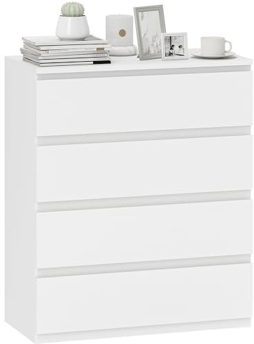 HOMCOM Commode 4 tiroirs Commode Chambre Meuble de Rangement épuré Style Moderne avec mécanisme de Fermeture en Douceur, pour Chambre à Coucher, Salon - 80 x 39 x 95 cm, Blanc