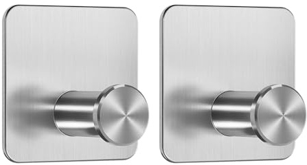 Dripex Self Adhesive Hooks - Set of 2, Stainless Steel - Strong Sticky Hooks for Hanging Towels, Bathroom Towel Hooks, Tea Towel Hooks, Stick on Hooks
