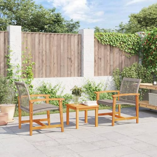 Genérico Juego de Bistro de 3 Piezas ratán PE Gris y Madera de Acacia, Sofás modulares de Exterior Gris,367602