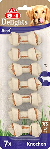 8in1 Delights Beef Bones XS - Ossa masticabili sane per cani di piccola taglia sensibili, manzo di alta qualità avvolto in pelle di manzo, 7 pezzi