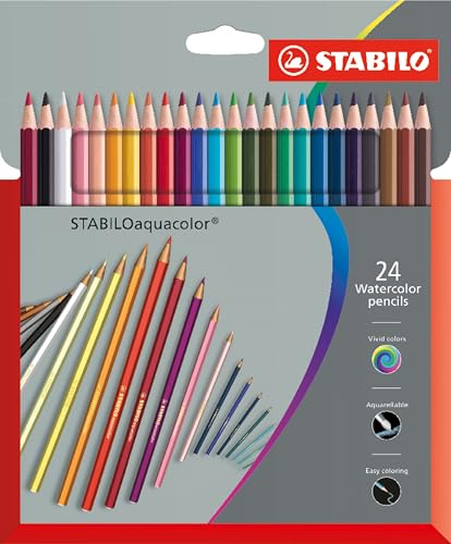 Stabilo Aquacolor Crayon de couleur aquarellable dans emballage en carton 24 pièces