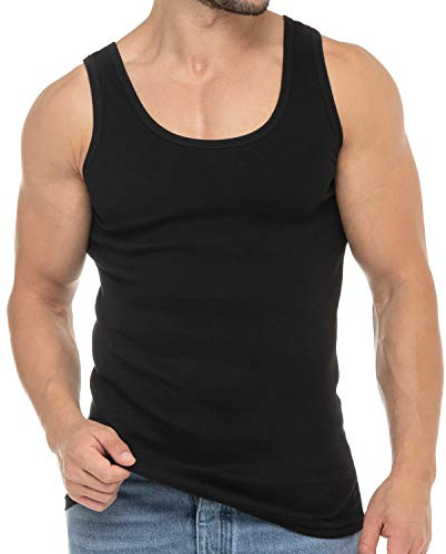 Celodoro Herren Feinripp Tank Top (4er Pack) Business Unterhemd ohne Nähte - Schwarz 3XL